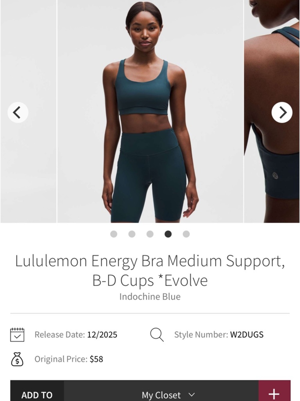 NEW with tags! Lululemon Energy Bra *Evolve
Indochine Blue XL - Picture 5 of 6